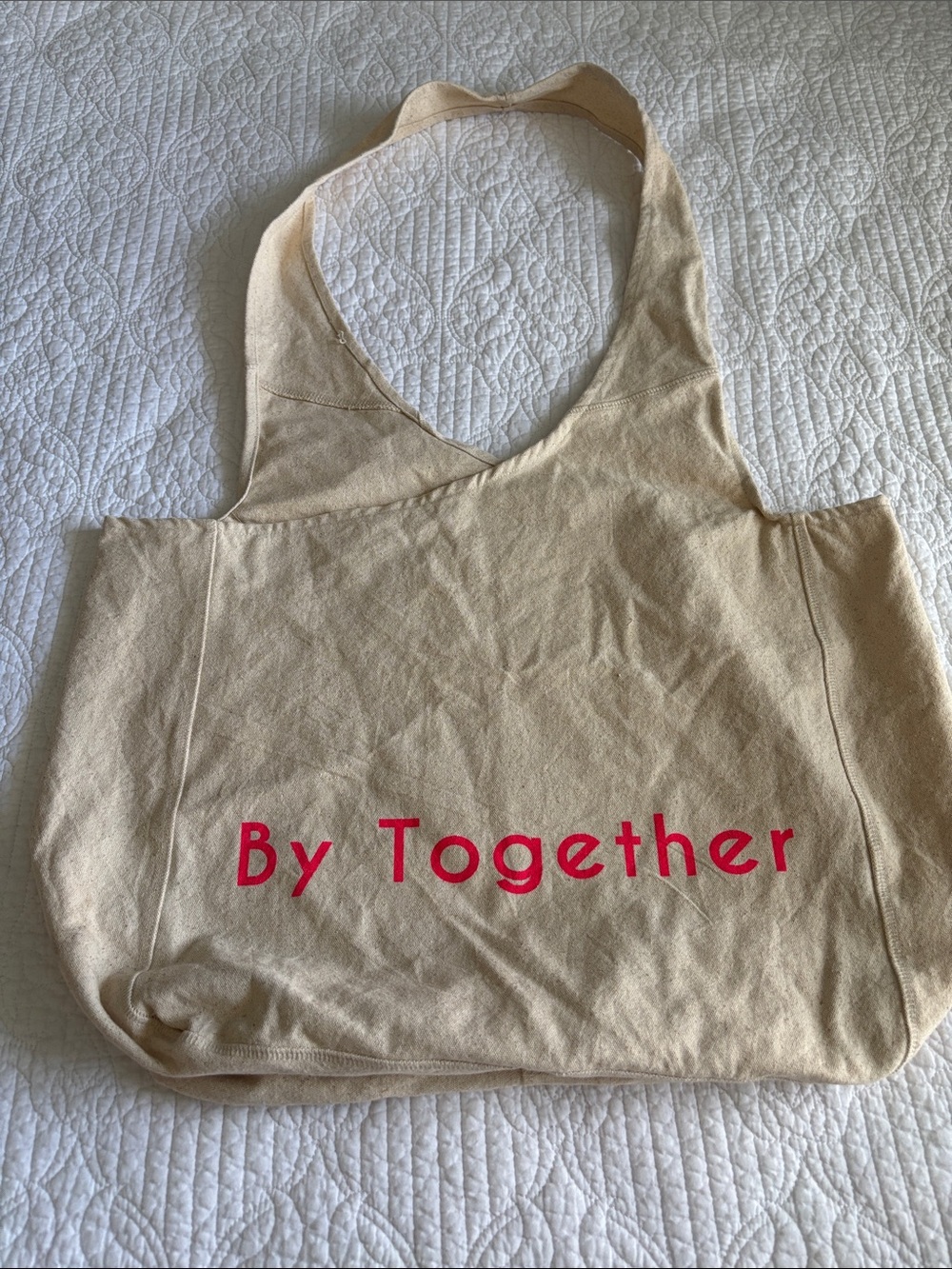 By Together Beige Canvas Tote with Bright Pink Logo Linen Shopping Bag